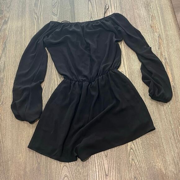 Miami Womens Romper Long Sleeves Off The Shoulder Crochet Design Black Size S - Picture 5 of 5